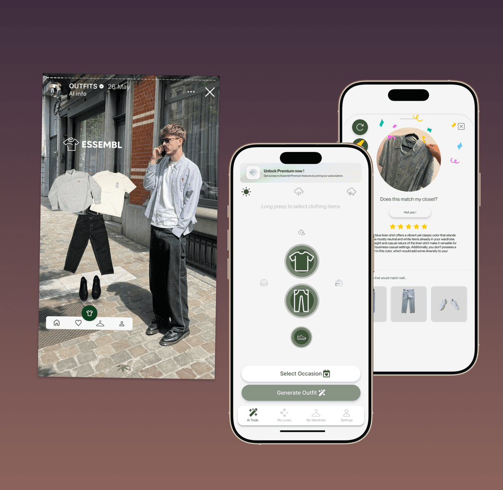 Essembl AI wardrobe app interface snapshot from the original case study